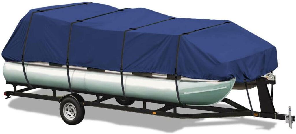 pontoon boat covers available for sale in multiple lengths and colors.